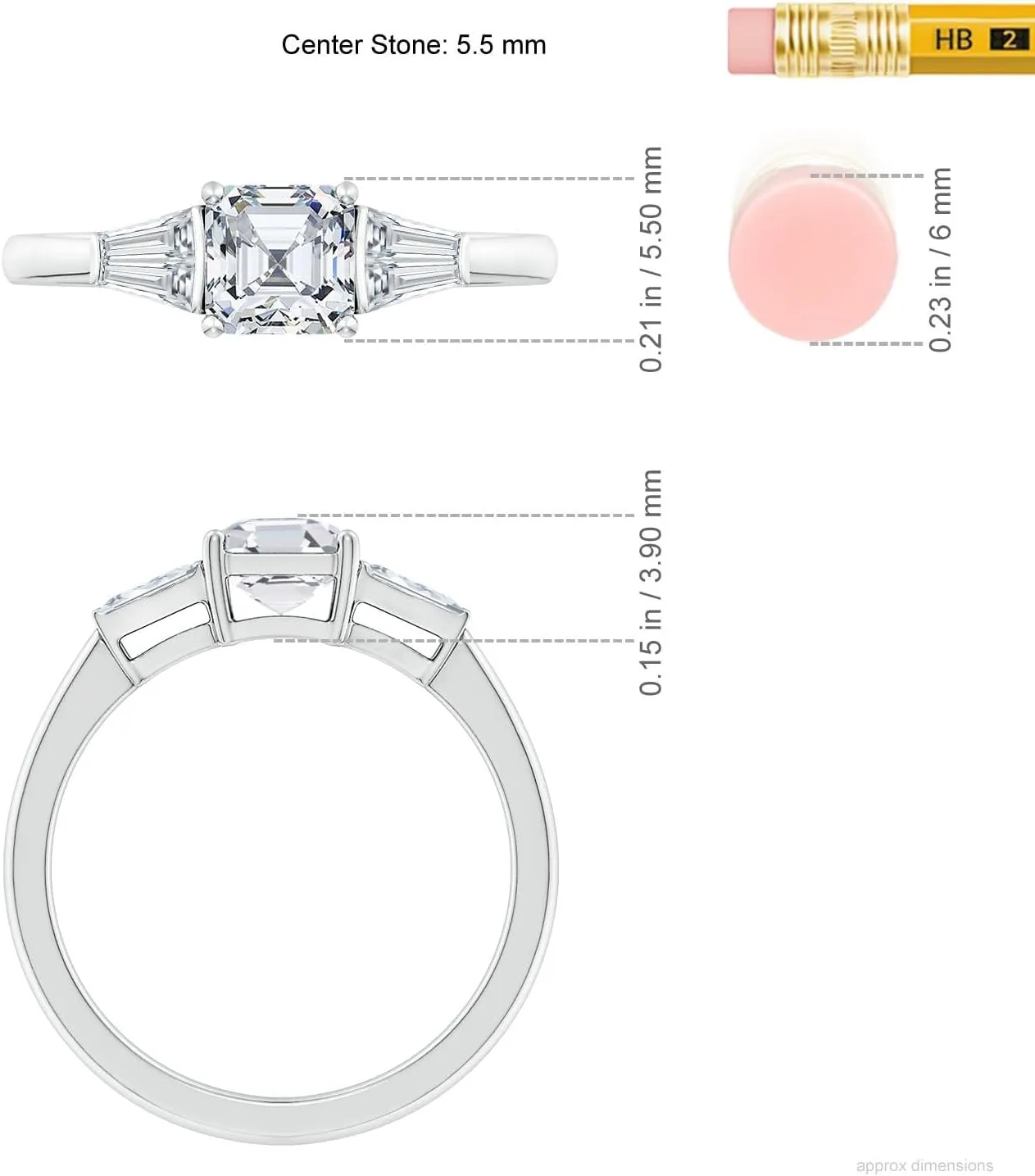 Angara Lab Grown Asscher-Cut and Twin Tapered Baguette Diamond Side Stone Engagement Ring in Silver / 14K Solid Gold/Platinum | April Birthstone, Birthday, Anniversary Jewelry Gift for Women