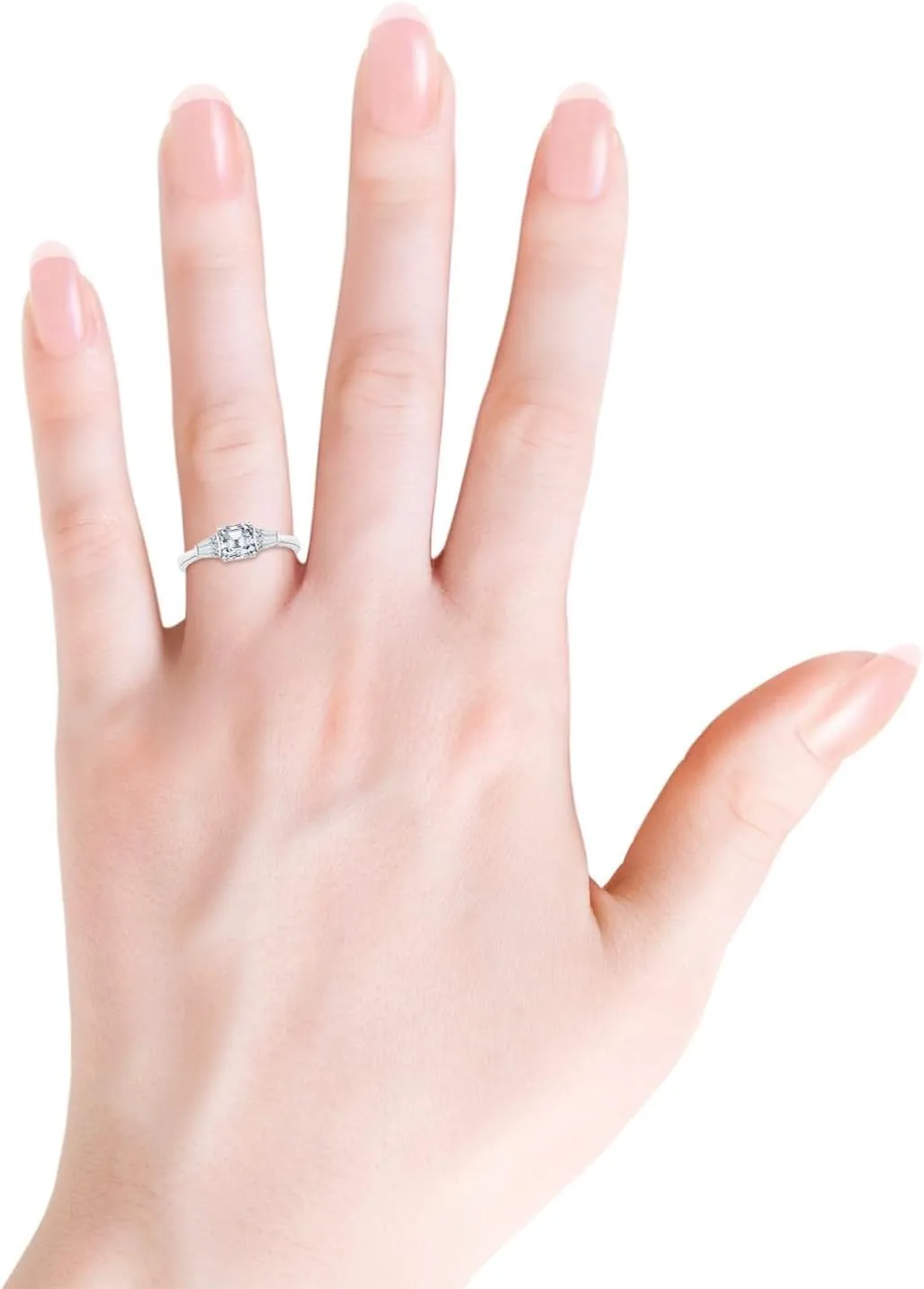 Angara Lab Grown Asscher-Cut and Twin Tapered Baguette Diamond Side Stone Engagement Ring in Silver / 14K Solid Gold/Platinum | April Birthstone, Birthday, Anniversary Jewelry Gift for Women
