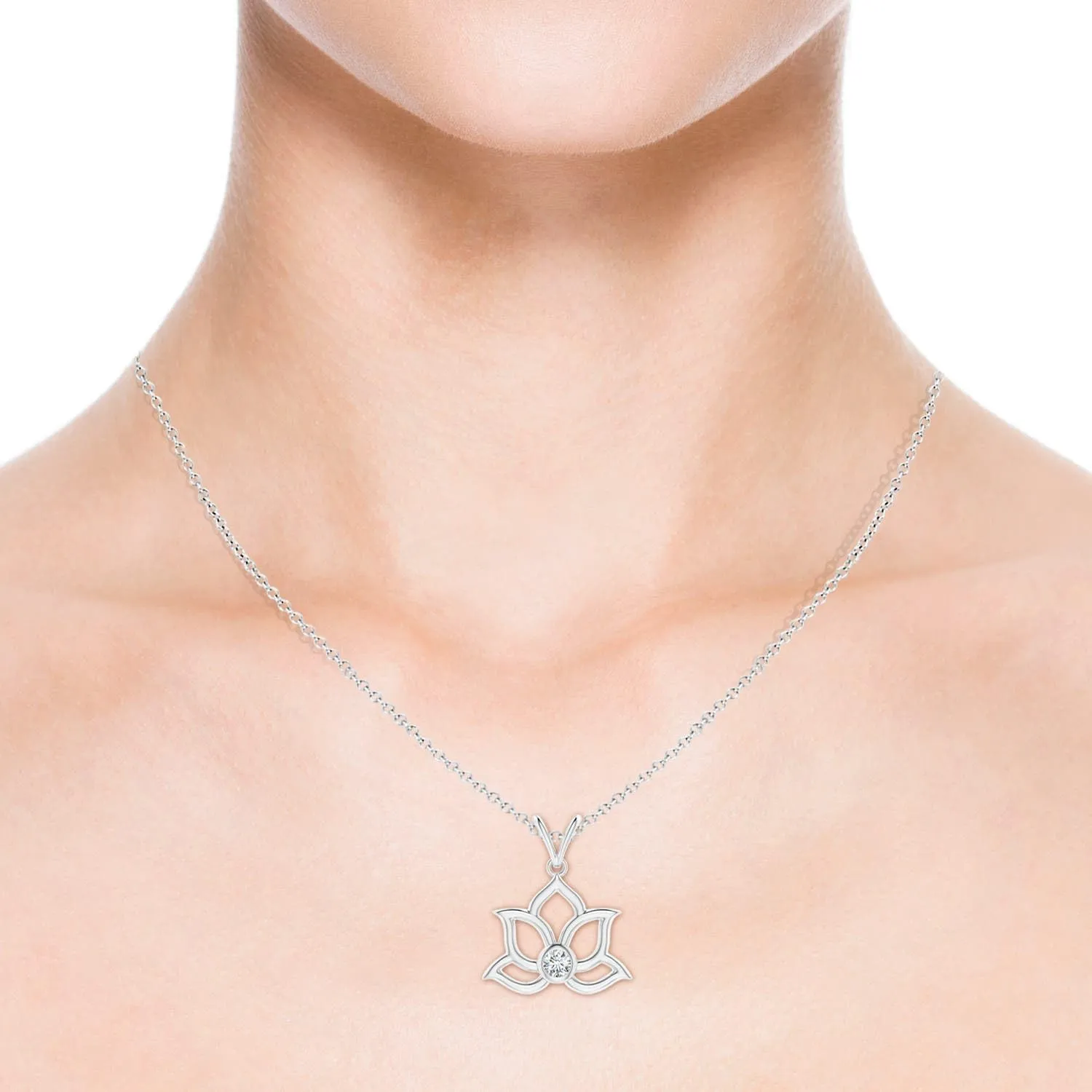 Angara Lab Grown Bezel-Set Diamond Lotus Flower Pendant in 14K Solid Gold/Platinum | April Birthstone, Birthday, Engagement, Anniversary, Wedding Jewelry Gift for Women