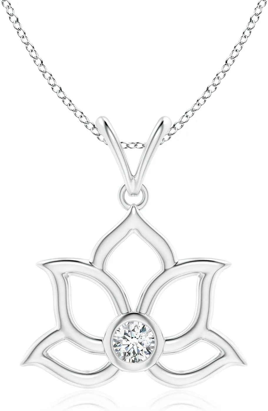 Angara Lab Grown Bezel-Set Diamond Lotus Flower Pendant in 14K Solid Gold/Platinum | April Birthstone, Birthday, Engagement, Anniversary, Wedding Jewelry Gift for Women
