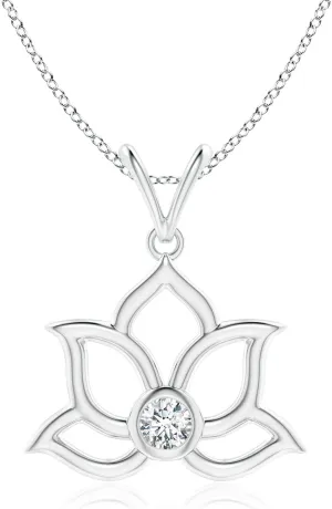 Angara Lab Grown Bezel-Set Diamond Lotus Flower Pendant in 14K Solid Gold/Platinum | April Birthstone, Birthday, Engagement, Anniversary, Wedding Jewelry Gift for Women
