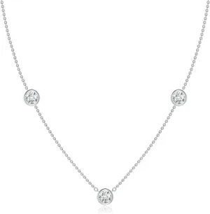 Angara Lab Grown Bezel-Set Round Diamond Chain Necklace in 14K Solid Gold/Platinum | April Birthstone, Birthday, Engagement, Anniversary, Wedding Jewelry Gift for Women