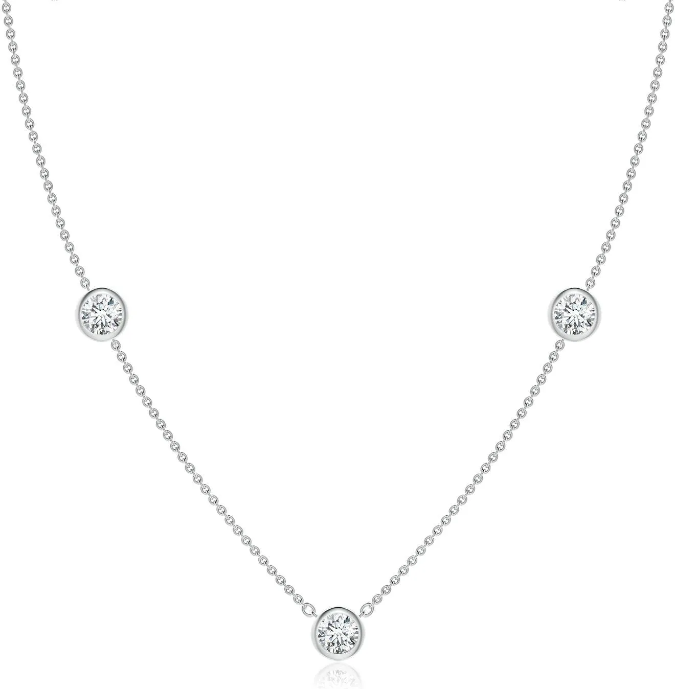 Angara Lab Grown Bezel-Set Round Diamond Chain Necklace in 14K Solid Gold/Platinum | April Birthstone, Birthday, Engagement, Anniversary, Wedding Jewelry Gift for Women