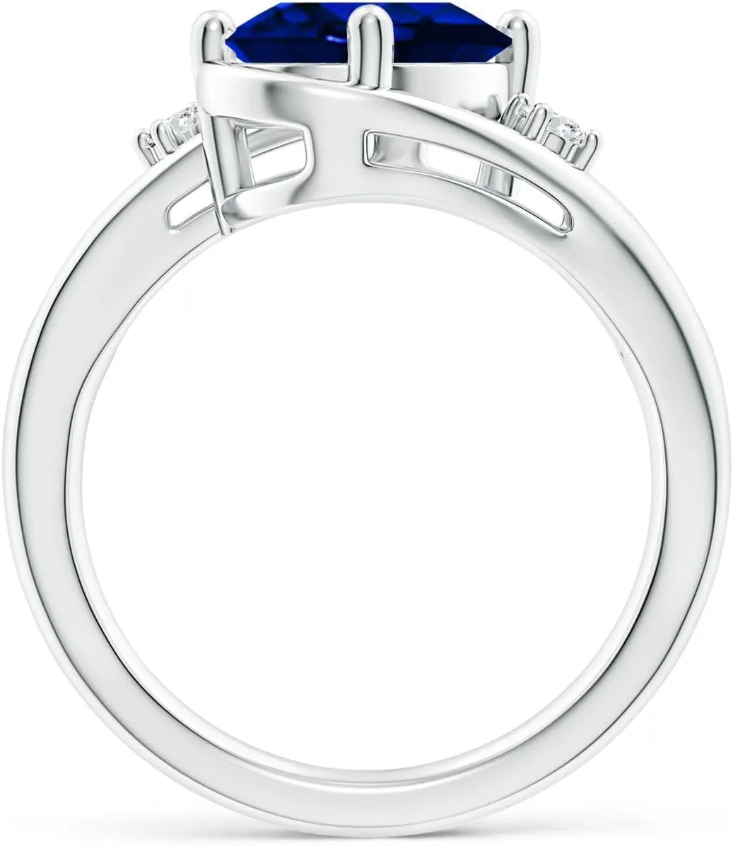 Angara Lab Grown Blue Sapphire and Diamond Split Shank Engagement Ring in 14K Solid Gold/Platinum | September Birthstone, Birthday, Anniversary, Wedding Jewelry Gift for Women