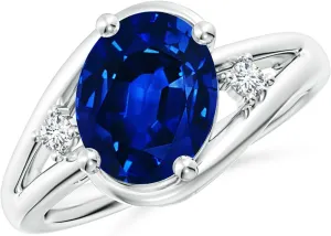 Angara Lab Grown Blue Sapphire and Diamond Split Shank Engagement Ring in 14K Solid Gold/Platinum | September Birthstone, Birthday, Anniversary, Wedding Jewelry Gift for Women