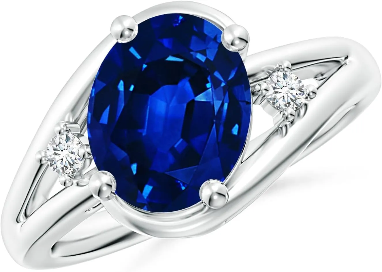 Angara Lab Grown Blue Sapphire and Diamond Split Shank Engagement Ring in 14K Solid Gold/Platinum | September Birthstone, Birthday, Anniversary, Wedding Jewelry Gift for Women