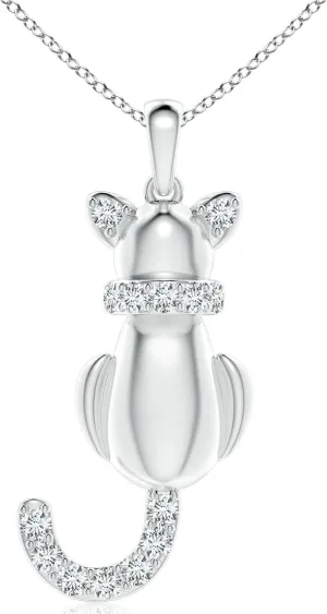 Angara Lab Grown Classic Diamond Cat Pendant in Silver / 14K Solid Gold/Platinum | April Birthstone, Birthday, Engagement, Anniversary, Wedding Jewelry Gift for Women