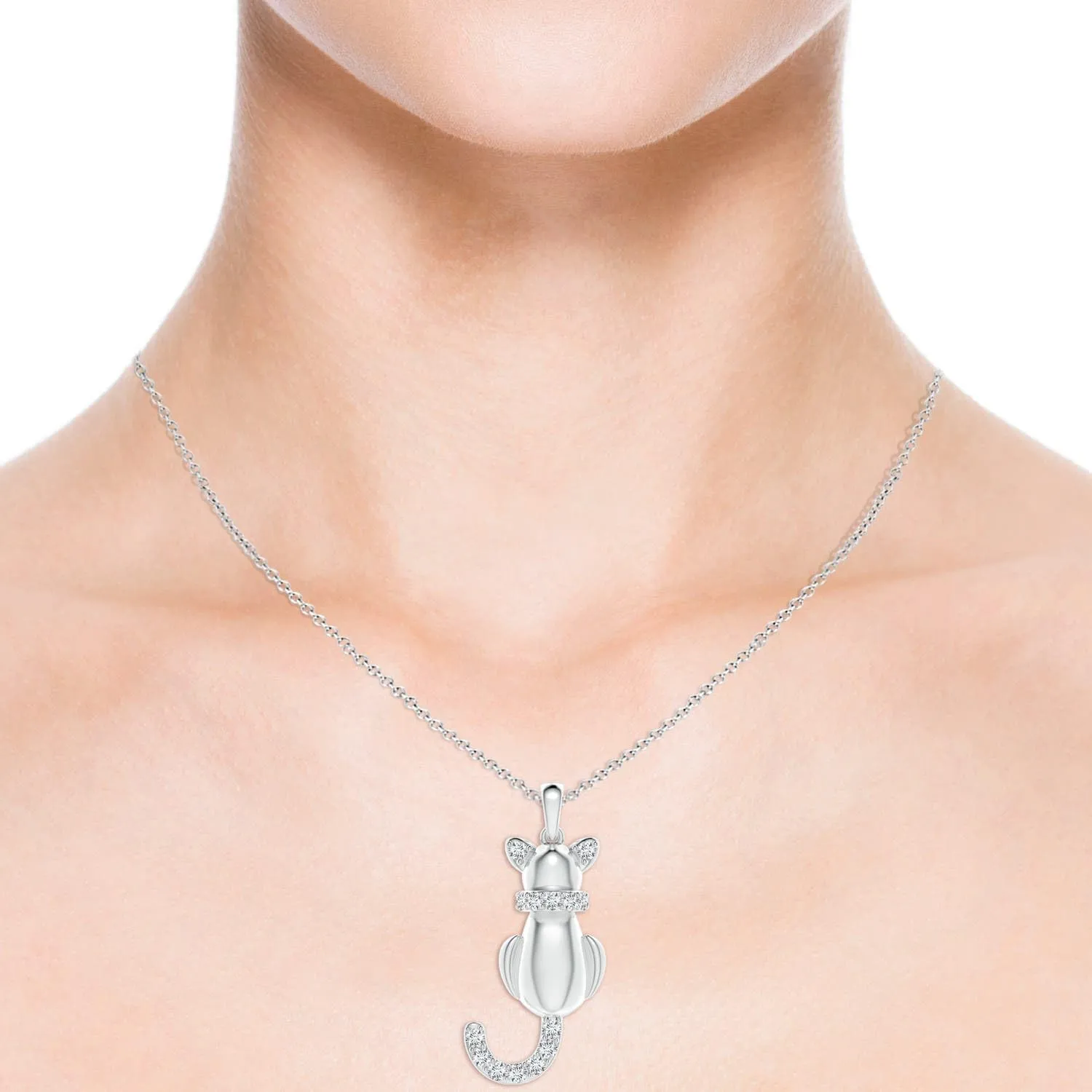 Angara Lab Grown Classic Diamond Cat Pendant in Silver / 14K Solid Gold/Platinum | April Birthstone, Birthday, Engagement, Anniversary, Wedding Jewelry Gift for Women