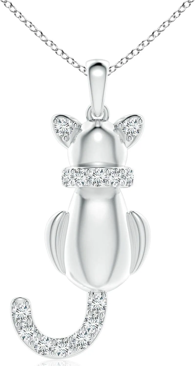 Angara Lab Grown Classic Diamond Cat Pendant in Silver / 14K Solid Gold/Platinum | April Birthstone, Birthday, Engagement, Anniversary, Wedding Jewelry Gift for Women