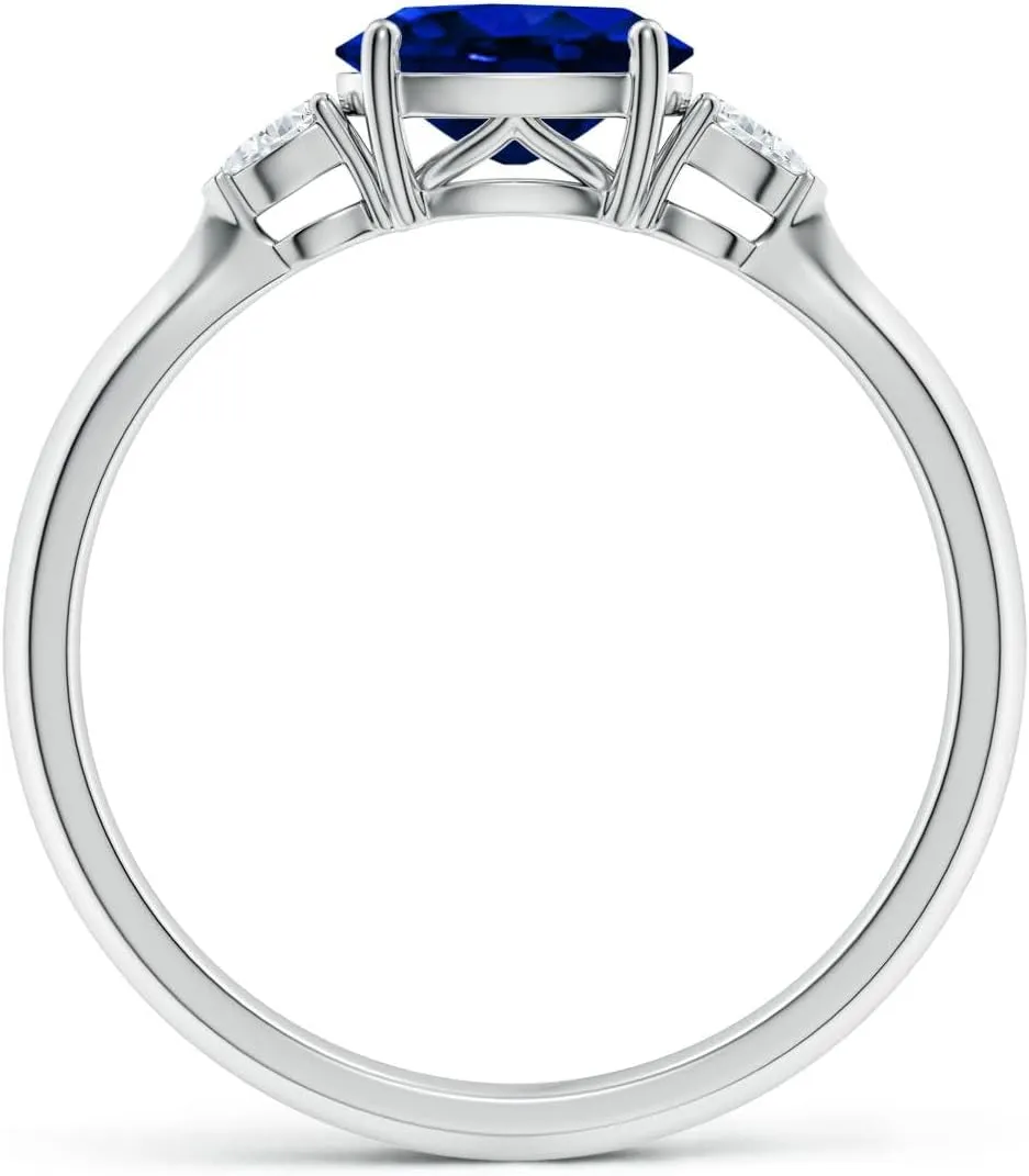 Angara Lab Grown Classic East-West Oval Blue Sapphire Side Stone Engagement Ring in 14K Solid Gold/Platinum | September Birthstone, Birthday, Anniversary, Wedding Jewelry Gift for Women