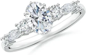 Angara Lab Grown Classic Oval Diamond Side Stone Engagement Ring in 14K Solid Gold/Platinum | April Birthstone, Birthday, Anniversary, Wedding Jewelry Gift for Women