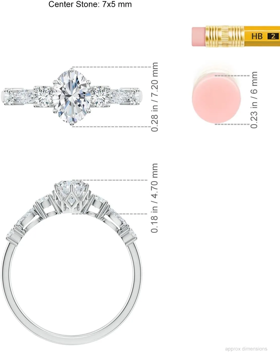 Angara Lab Grown Classic Oval Diamond Side Stone Engagement Ring in 14K Solid Gold/Platinum | April Birthstone, Birthday, Anniversary, Wedding Jewelry Gift for Women