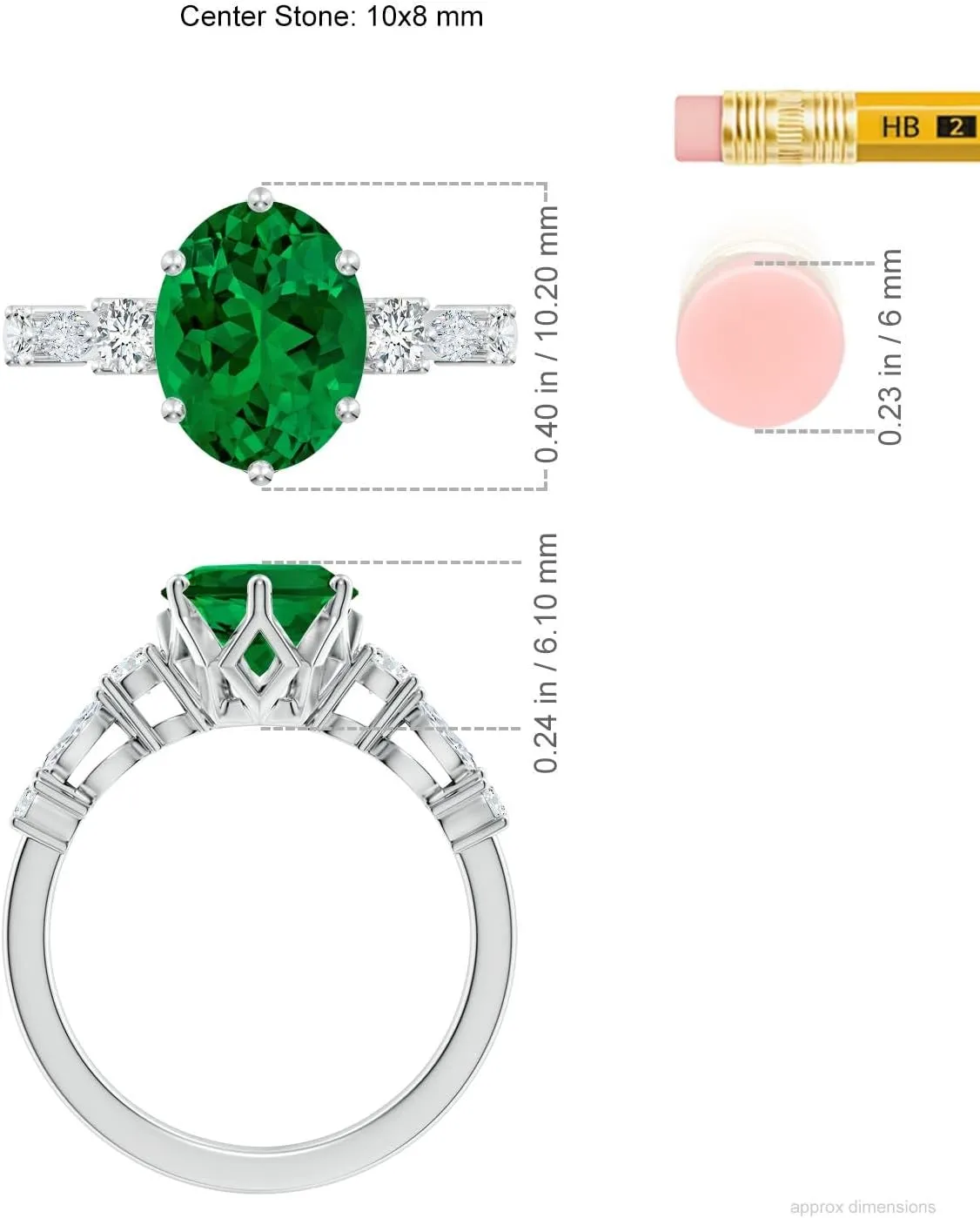 Angara Lab Grown Classic Oval Emerald Side Stone Engagement Ring in 14K Solid Gold/Platinum | May Birthstone, Birthday, Anniversary, Wedding Jewelry Gift for Women