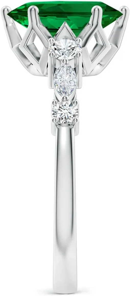 Angara Lab Grown Classic Oval Emerald Side Stone Engagement Ring in 14K Solid Gold/Platinum | May Birthstone, Birthday, Anniversary, Wedding Jewelry Gift for Women
