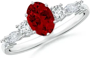 Angara Lab Grown Classic Oval Ruby Side Stone Engagement Ring in 14K Solid Gold/Platinum | July Birthstone, Birthday, Anniversary, Wedding Jewelry Gift for Women