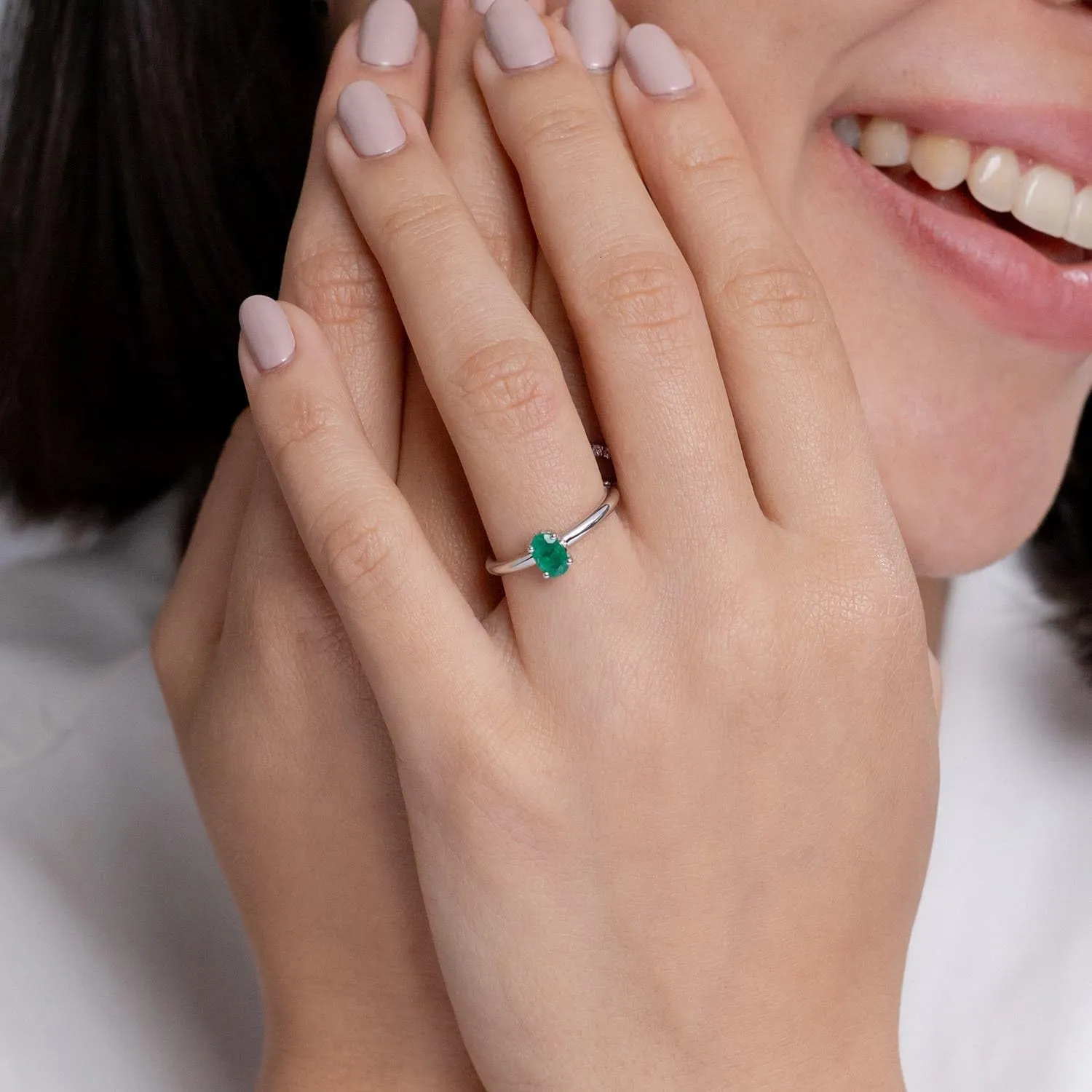 Angara Lab Grown Classic Solitaire Oval Emerald Promise Ring in Silver / 14K Solid Gold/Platinum | May Birthstone, Birthday, Engagement, Anniversary, Wedding Jewelry Gift for Women