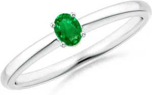 Angara Lab Grown Classic Solitaire Oval Emerald Promise Ring in Silver / 14K Solid Gold/Platinum | May Birthstone, Birthday, Engagement, Anniversary, Wedding Jewelry Gift for Women