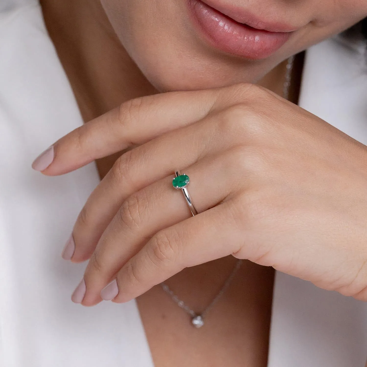 Angara Lab Grown Classic Solitaire Oval Emerald Promise Ring in Silver / 14K Solid Gold/Platinum | May Birthstone, Birthday, Engagement, Anniversary, Wedding Jewelry Gift for Women