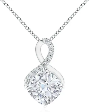 Angara Lab Grown Claw-Set Diamond Infinity Pendant with Lab Diamond Accents in Silver / 14K Solid Gold/Platinum | April Birthstone, Birthday, Engagement, Anniversary, Wedding Jewelry Gift for Women