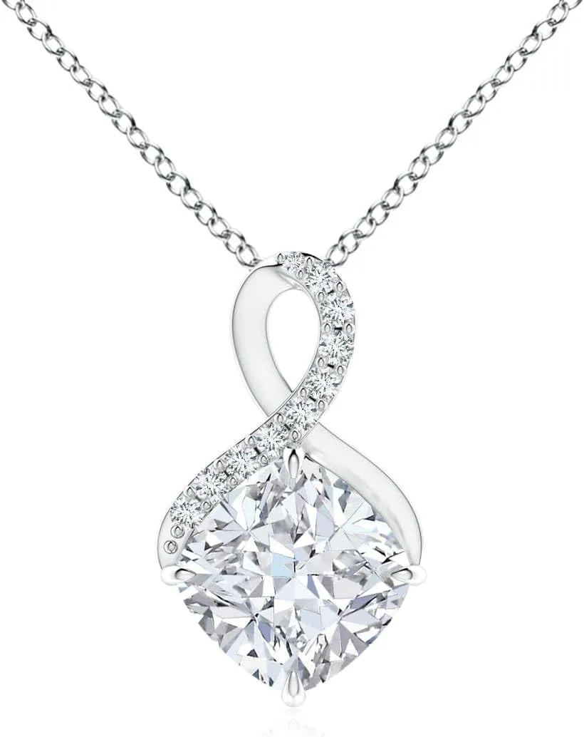 Angara Lab Grown Claw-Set Diamond Infinity Pendant with Lab Diamond Accents in Silver / 14K Solid Gold/Platinum | April Birthstone, Birthday, Engagement, Anniversary, Wedding Jewelry Gift for Women