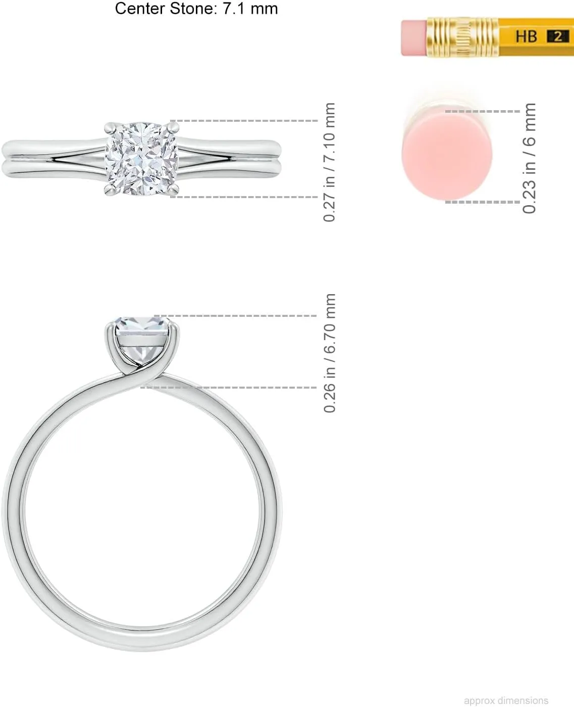 Angara Lab Grown Cushion Diamond Double Shank Solitaire Engagement Ring in Silver / 14K Solid Gold/Platinum | April Birthstone, Birthday, Anniversary, Wedding Jewelry Gift for Women