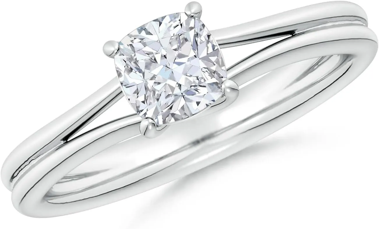 Angara Lab Grown Cushion Diamond Double Shank Solitaire Engagement Ring in Silver / 14K Solid Gold/Platinum | April Birthstone, Birthday, Anniversary, Wedding Jewelry Gift for Women