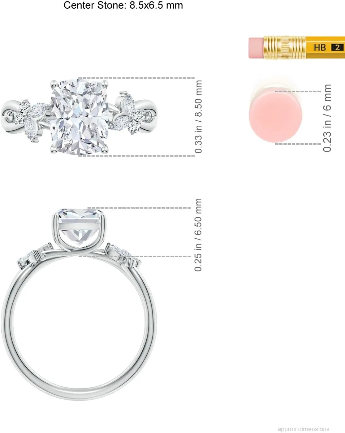 Angara Lab Grown Cushion Rectangular Diamond Butterfly Engagement Ring in 14K Solid Gold/Platinum | April Birthstone, Birthday, Anniversary, Wedding Jewelry Gift for Women