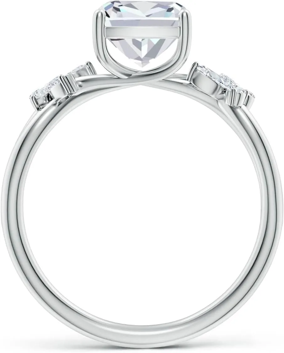 Angara Lab Grown Cushion Rectangular Diamond Butterfly Engagement Ring in 14K Solid Gold/Platinum | April Birthstone, Birthday, Anniversary, Wedding Jewelry Gift for Women