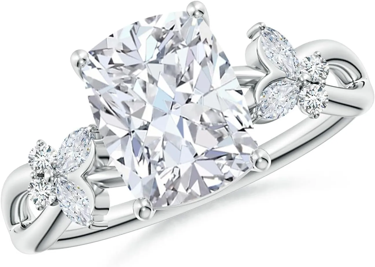 Angara Lab Grown Cushion Rectangular Diamond Butterfly Engagement Ring in 14K Solid Gold/Platinum | April Birthstone, Birthday, Anniversary, Wedding Jewelry Gift for Women