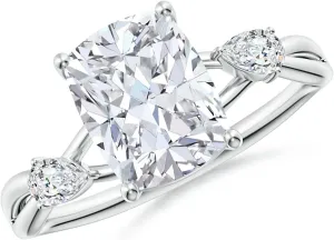 Angara Lab Grown Cushion Rectangular Diamond Side Stone Engagement Ring in 14K Solid Gold/Platinum | April Birthstone, Birthday, Anniversary, Wedding Jewelry Gift for Women