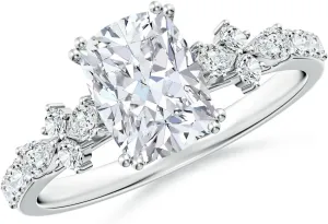 Angara Lab Grown Cushion Rectangular Diamond Side Stone Engagement Ring with Accents in 14K Solid Gold/Platinum | April Birthstone, Birthday, Anniversary, Wedding Jewelry Gift for Women