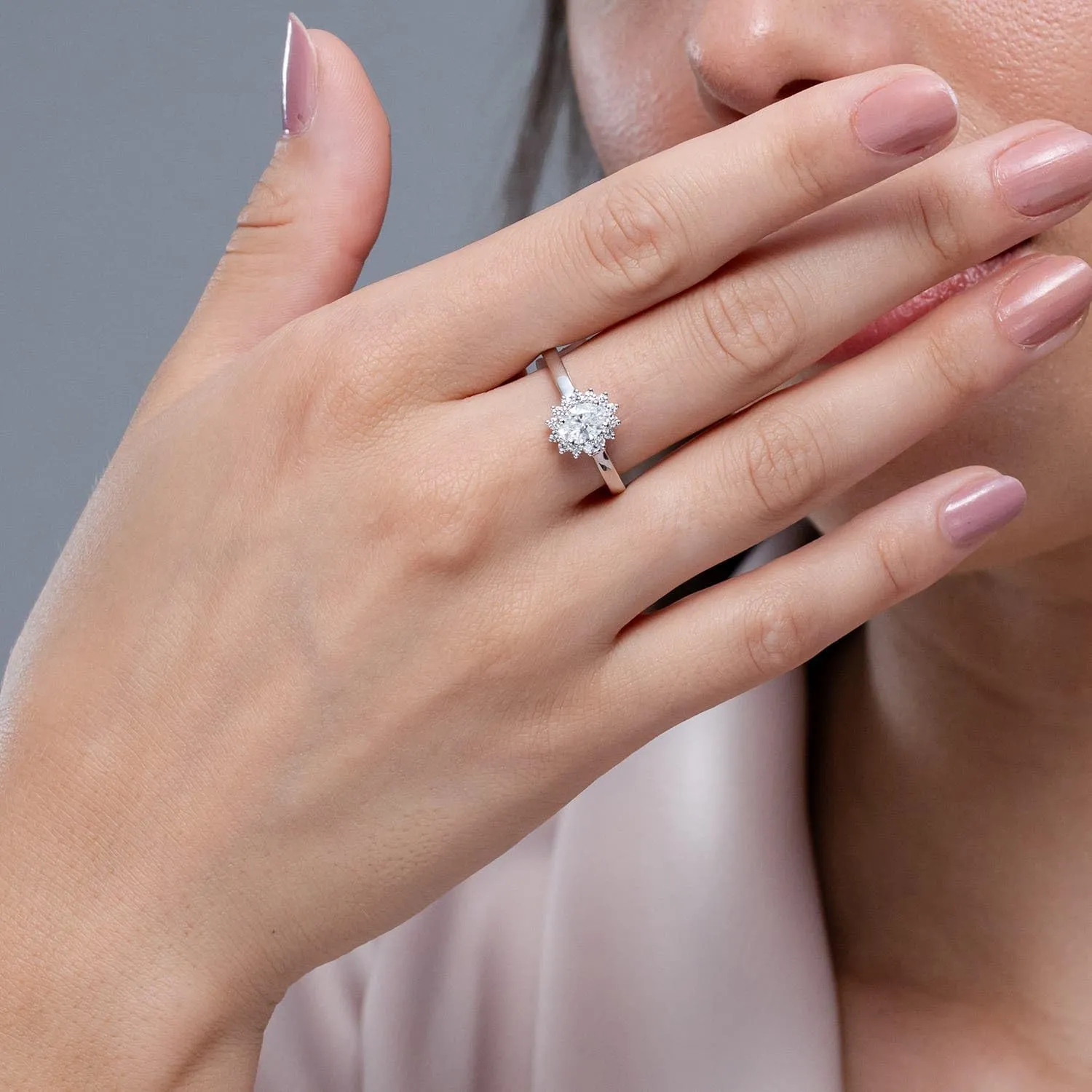Angara Lab Grown Diamond Curved Floral Ring in Silver / 14K Solid Gold/Platinum | April Birthstone, Birthday, Engagement, Anniversary, Wedding Jewelry Gift for Women