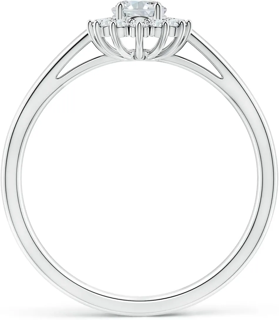 Angara Lab Grown Diamond Curved Floral Ring in Silver / 14K Solid Gold/Platinum | April Birthstone, Birthday, Engagement, Anniversary, Wedding Jewelry Gift for Women