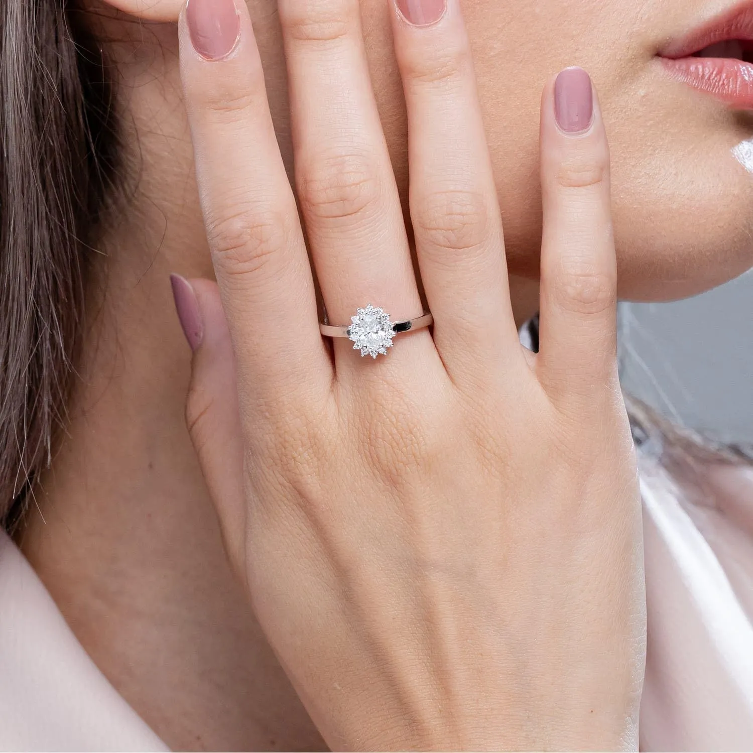 Angara Lab Grown Diamond Curved Floral Ring in Silver / 14K Solid Gold/Platinum | April Birthstone, Birthday, Engagement, Anniversary, Wedding Jewelry Gift for Women
