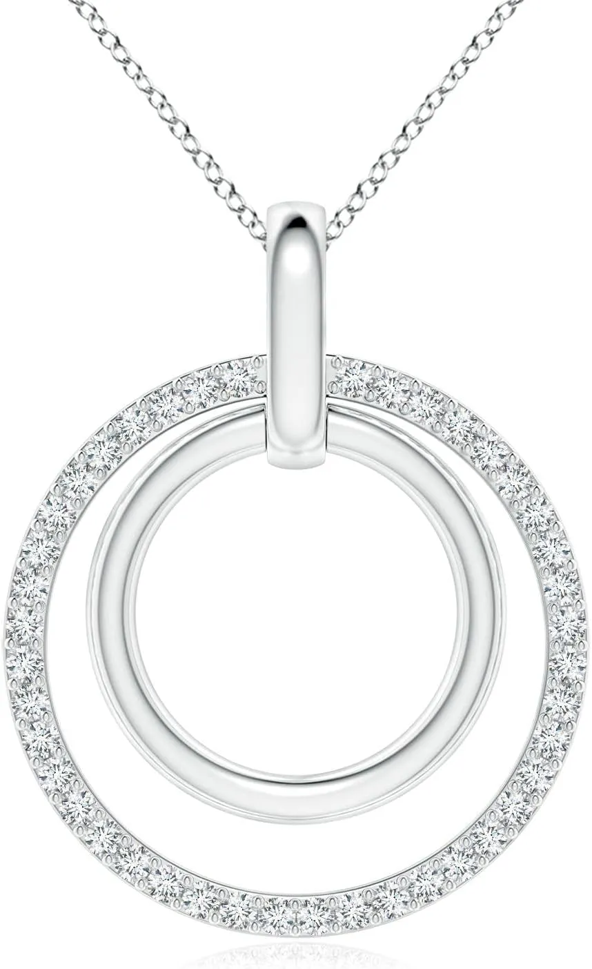 Angara Lab Grown Diamond Double Circle Pendant in 14K Solid Gold/Platinum | April Birthstone, Birthday, Engagement, Anniversary, Wedding Jewelry Gift for Women