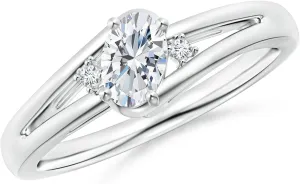 Angara Lab Grown Diamond Split Shank Ring with Accents in Silver / 14K Solid Gold/Platinum | April Birthstone, Birthday, Engagement, Anniversary, Wedding Jewelry Gift for Women