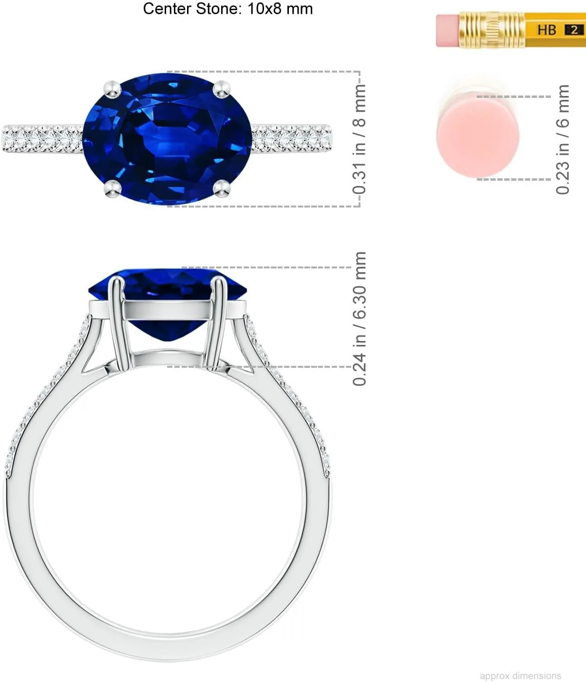 Angara Lab Grown East-West Oval Blue Sapphire Cathedral Engagement Ring in 14K Solid Gold/Platinum | September Birthstone, Birthday, Anniversary, Wedding Jewelry Gift for Women