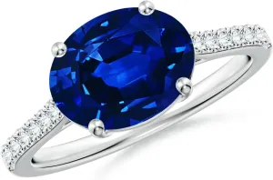 Angara Lab Grown East-West Oval Blue Sapphire Cathedral Engagement Ring in 14K Solid Gold/Platinum | September Birthstone, Birthday, Anniversary, Wedding Jewelry Gift for Women