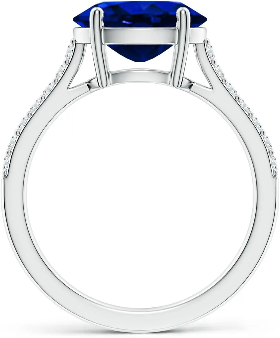 Angara Lab Grown East-West Oval Blue Sapphire Cathedral Engagement Ring in 14K Solid Gold/Platinum | September Birthstone, Birthday, Anniversary, Wedding Jewelry Gift for Women