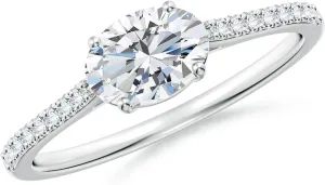 Angara Lab Grown East-West Oval Diamond Cathedral Engagement Ring in 14K Solid Gold/Platinum | April Birthstone, Birthday, Anniversary, Wedding Jewelry Gift for Women