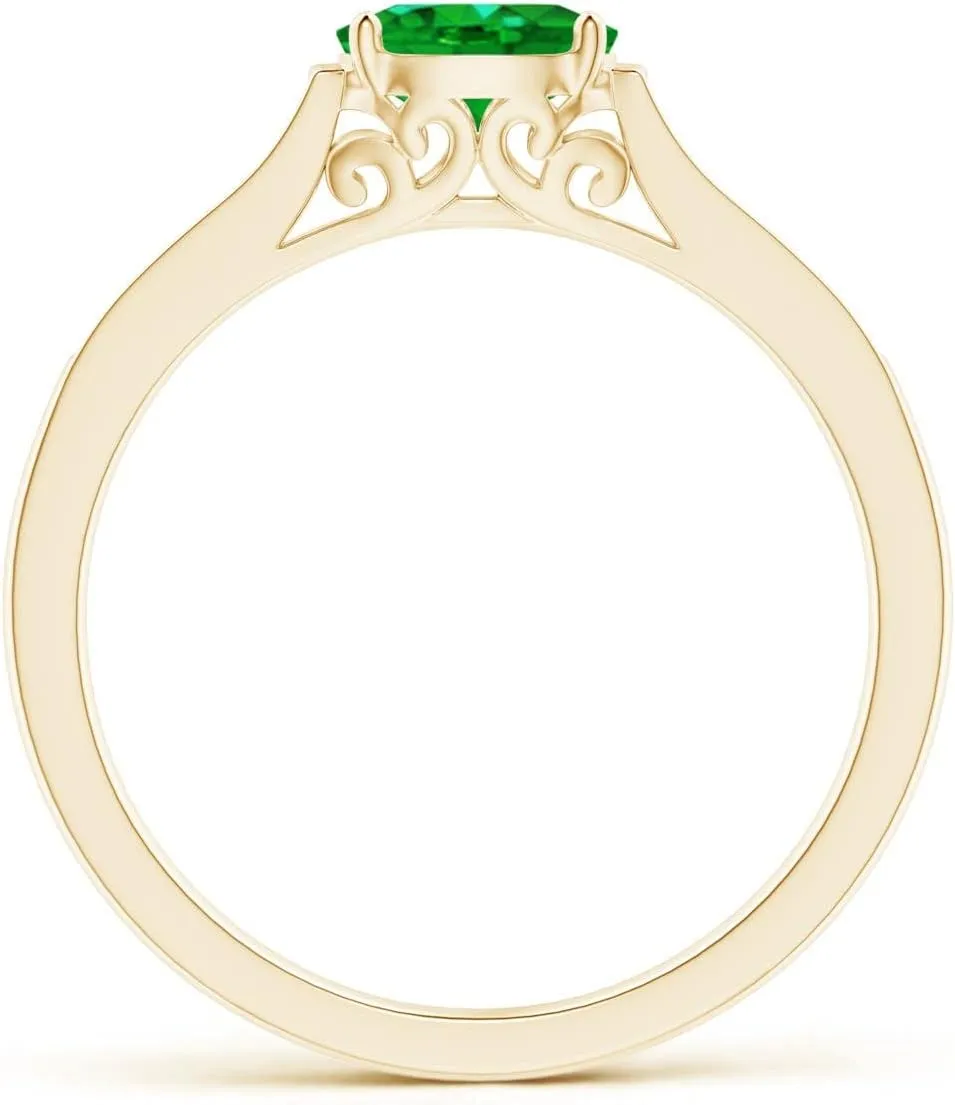 Angara Lab Grown East West Oval Emerald Solitaire Ring with Diamonds in 14K Solid Gold/Platinum | May Birthstone, Birthday, Engagement, Anniversary, Wedding Jewelry Gift for Women