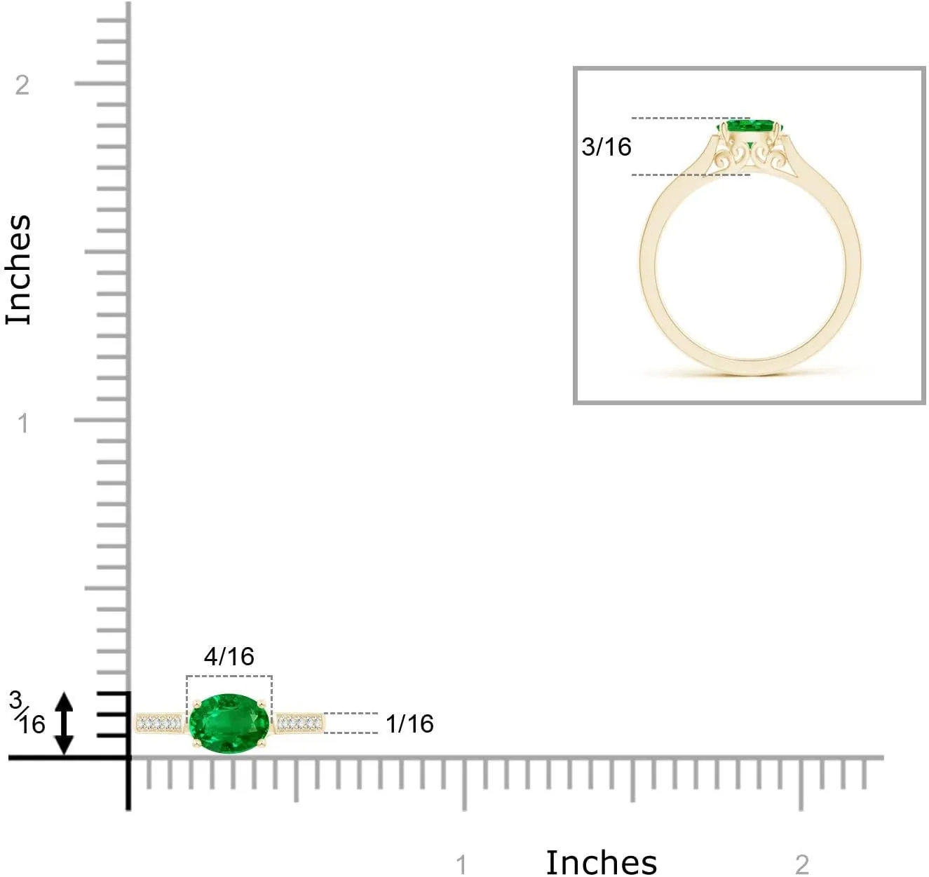 Angara Lab Grown East West Oval Emerald Solitaire Ring with Diamonds in 14K Solid Gold/Platinum | May Birthstone, Birthday, Engagement, Anniversary, Wedding Jewelry Gift for Women