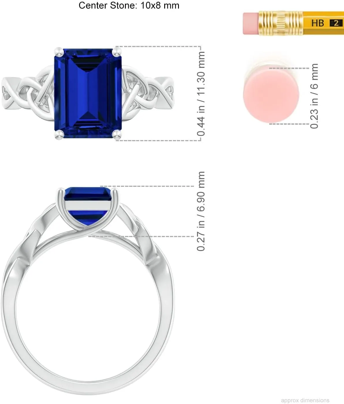 Angara Lab Grown Emerald-Cut Blue Sapphire Celtic Knot Engagement Ring in 14K Solid Gold/Platinum | Birthday, Anniversary, Wedding Jewelry Gift for Women