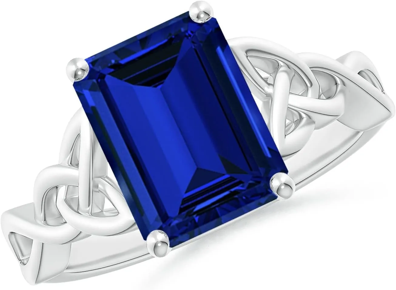 Angara Lab Grown Emerald-Cut Blue Sapphire Celtic Knot Engagement Ring in 14K Solid Gold/Platinum | Birthday, Anniversary, Wedding Jewelry Gift for Women