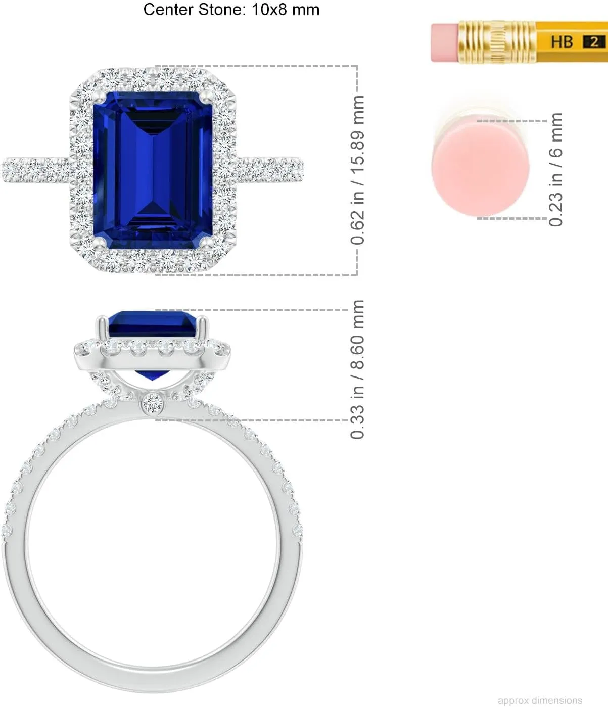 Angara Lab Grown Emerald-Cut Blue Sapphire Classic Halo Engagement Ring in 14K Solid Gold/Platinum | Birthday, Anniversary, Wedding Jewelry Gift for Women