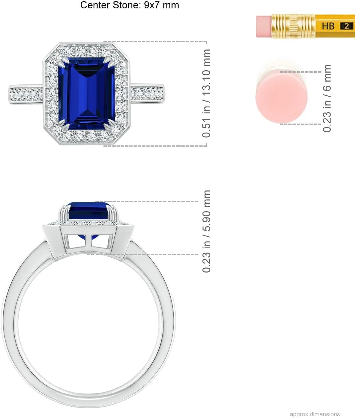 Angara Lab Grown Emerald-Cut Blue Sapphire Engagement Ring with Lab Diamond Halo in 14K Solid Gold/Platinum | Birthday, Anniversary, Wedding Jewelry Gift for Women