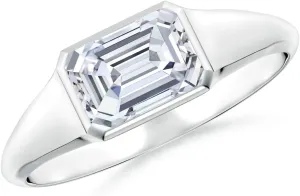 Angara Lab Grown Emerald-Cut Diamond Signet Ring in Silver / 14K Solid Gold/Platinum | April Birthstone, Birthday, Engagement, Anniversary, Wedding Jewelry Gift for Women