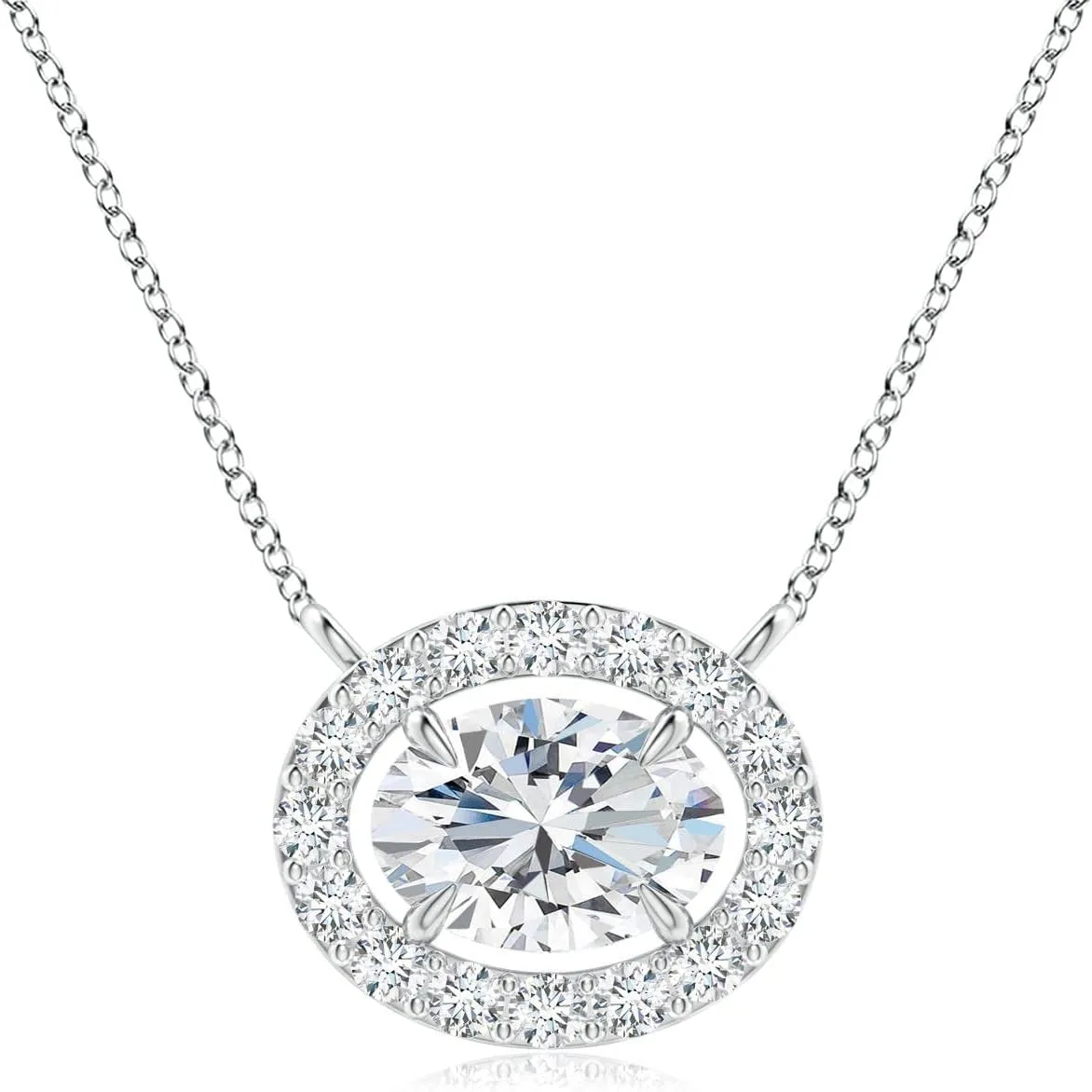 Angara Lab Grown Floating Oval Diamond Halo Pendant in 14K Solid Gold/Platinum | April Birthstone, Birthday, Engagement, Anniversary, Wedding Jewelry Gift for Women