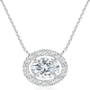 Angara Lab Grown Floating Oval Diamond Halo Pendant in 14K Solid Gold/Platinum | April Birthstone, Birthday, Engagement, Anniversary, Wedding Jewelry Gift for Women