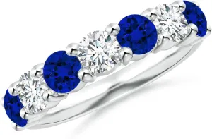 Angara Lab Grown Half Eternity Seven Stone Sapphire and Lab Diamond Wedding Ring in 14K Solid Gold/Platinum | Birthday, Engagement, Anniversary, Wedding Jewelry Gift for Women
